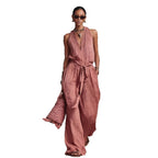Casual Lace-Up Sleeveless Cotton Blend Jumpsuit