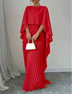 Women'S Cape Overlay Pleated Maxi Dress
