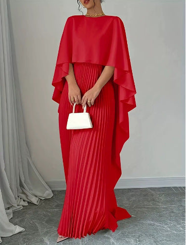 Women'S Cape Overlay Pleated Maxi Dress