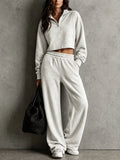 Half‑Zip Cropped Sweatshirt & Wide‑Leg Sweatpants Two‑Piece Set