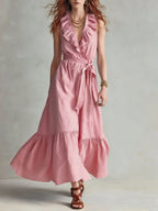 🌿 Ruffled V-Neck Wrap Maxi Dress