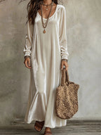 Women's Velvet U‑Neck Long Sleeve Maxi Dress