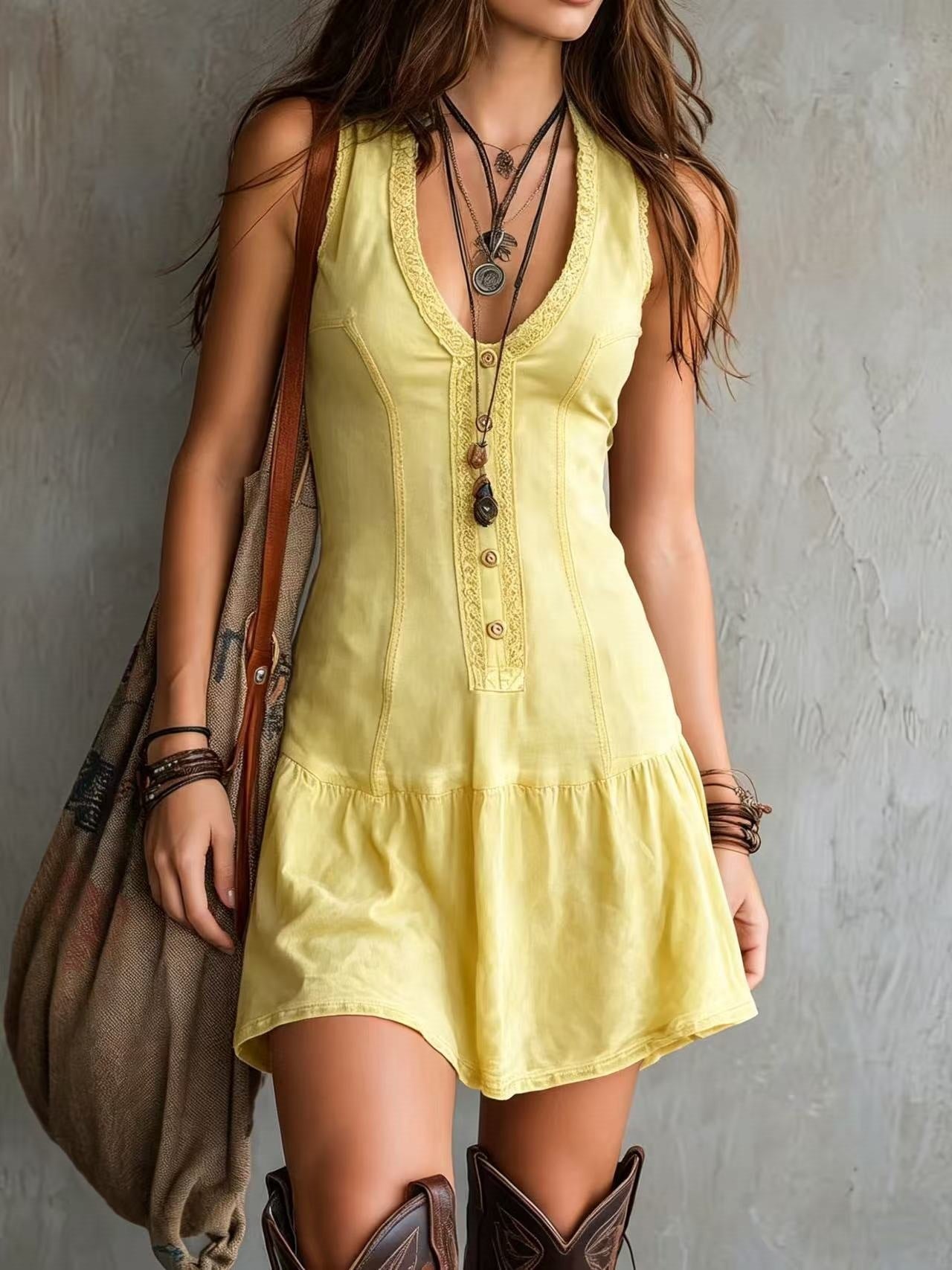 Sleeveless Button-Down Denim Mini Dress