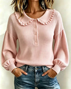 Women's Ruffle Collar Ribbed Knit Sweater