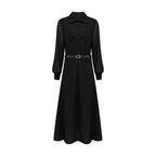 Sheer Sleeve Belted Maxi Shirt Dress