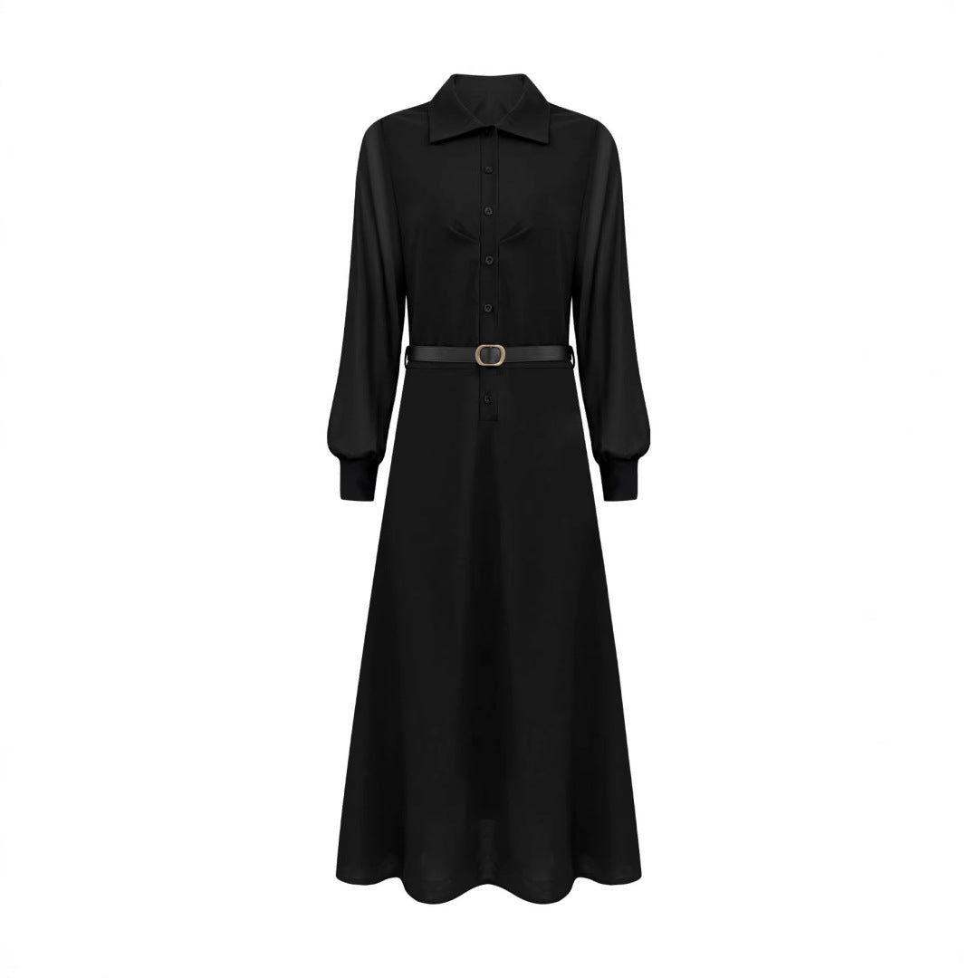 Sheer Sleeve Belted Maxi Shirt Dress