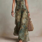 Ethereal Sage Watercolor Ruffled Dress
