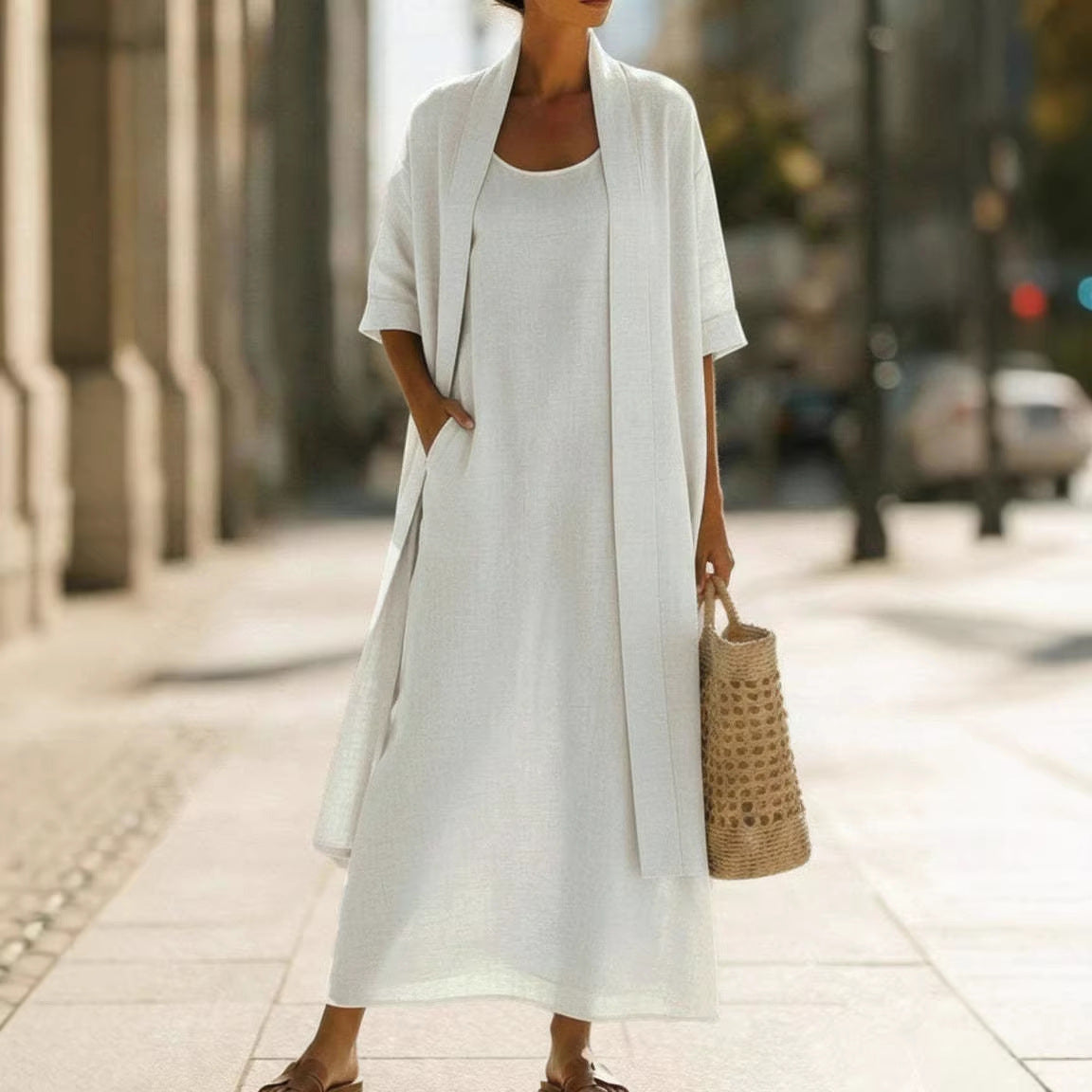 Women 2Pcs  Linen-Blend Outfit