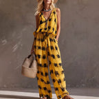 Women'S Abstract‑Print Sleeveless V‑Neck Wide‑Leg Jumpsuit