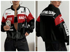 Women Color Block Racing Jacket Zip Up Letter Print Bomber Jacket Y2K Streetwear