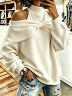 Chic Oversized Mock Neck Sweatshirt With Bow Detail