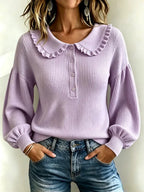 Women's Ruffle Collar Ribbed Knit Sweater