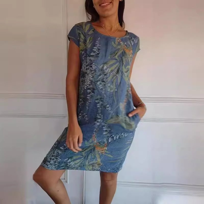 Women'S Botanical Print Cap‑Sleeve Midi Dress