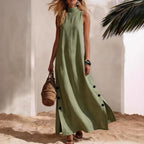 Casual Solid Color Cotton And Linen Sleeveless Side Slit Maxi Dress