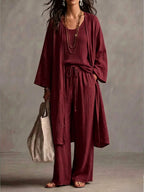 Neutral Beige Linen-Blend Two-Piece Lounge Set