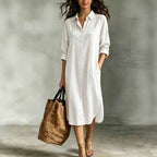 Oversized Linen‑Blend Shirt Midi Dress