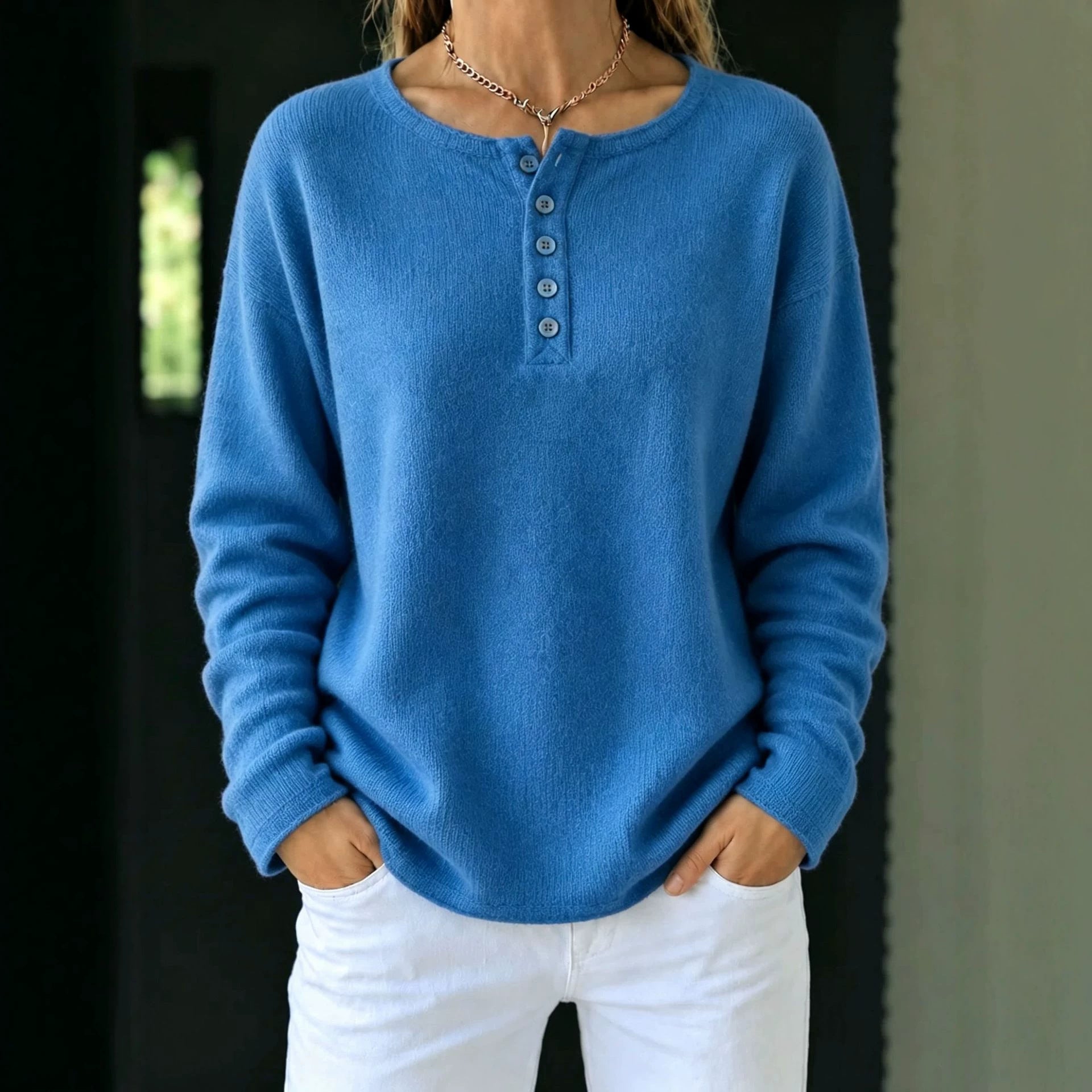 Relaxed Henley Knit Sweater