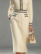 Elegant Contrast Trim Shirt Style Midi Dress For Women