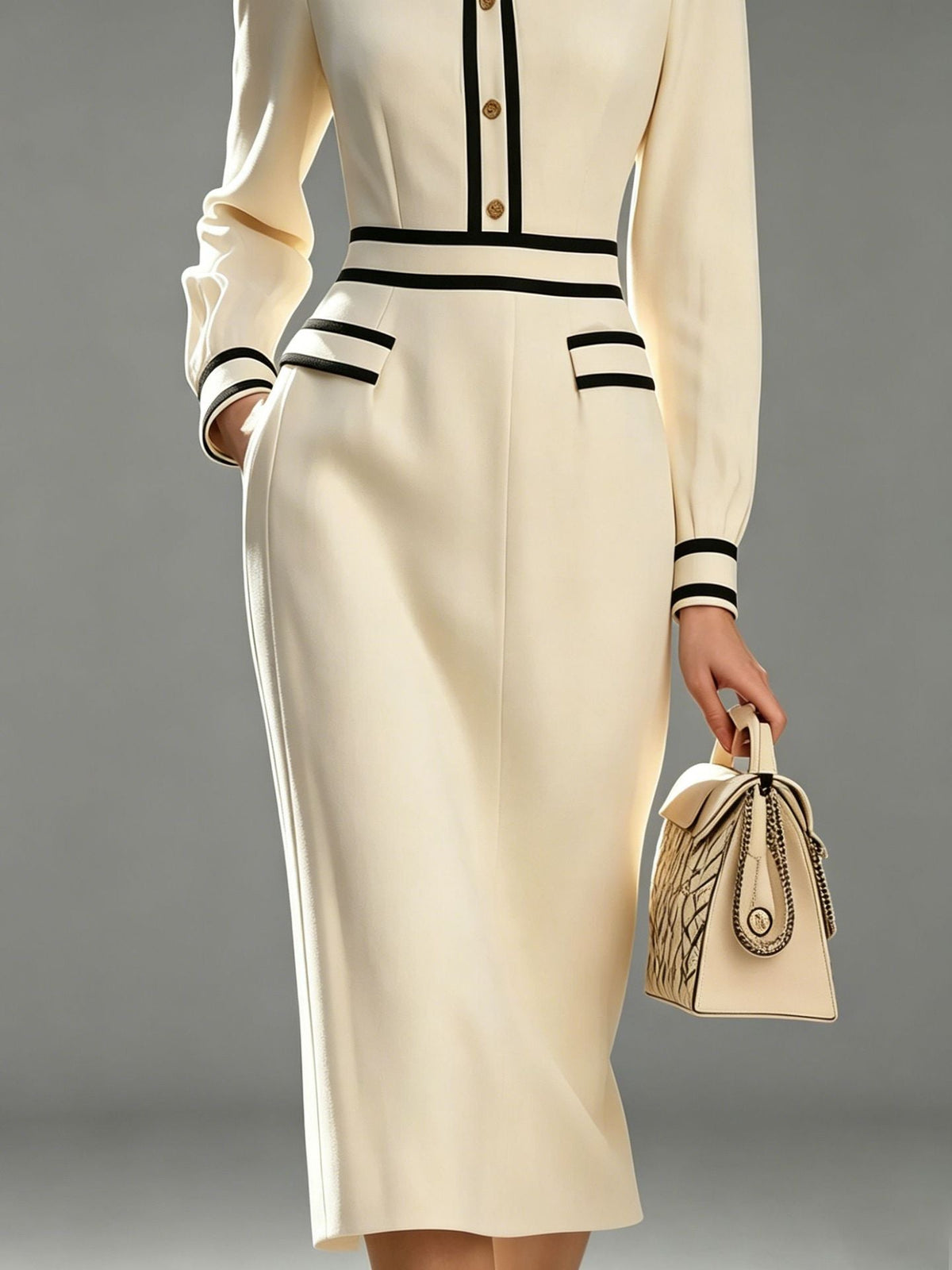 Elegant Contrast Trim Shirt Style Midi Dress For Women