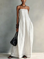 Contrast Stitch Thin Strap Straight Maxi Slip Dress