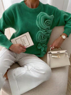 Pattern Round Neck Long Sleeve Sweater