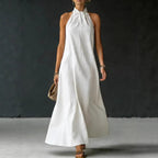 Linen-Blend Halter Neck Maxi Dress