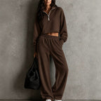 Half‑Zip Cropped Sweatshirt & Wide‑Leg Sweatpants Two‑Piece Set