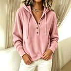Knit Hooded Top – Soft Textured Button-Detail Hoodie