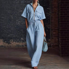 Stand Collar Sleeveless Casual Loose Cotton And Linen Jumpsuit