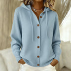 Button Front Hooded Knit Cardigan With Pockets