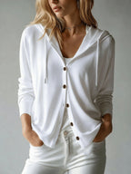 Women'S Hooded Solid Color Long-Sleeved Loose Twist-Button Cardigan