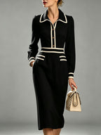 Elegant Contrast Trim Shirt Style Midi Dress For Women