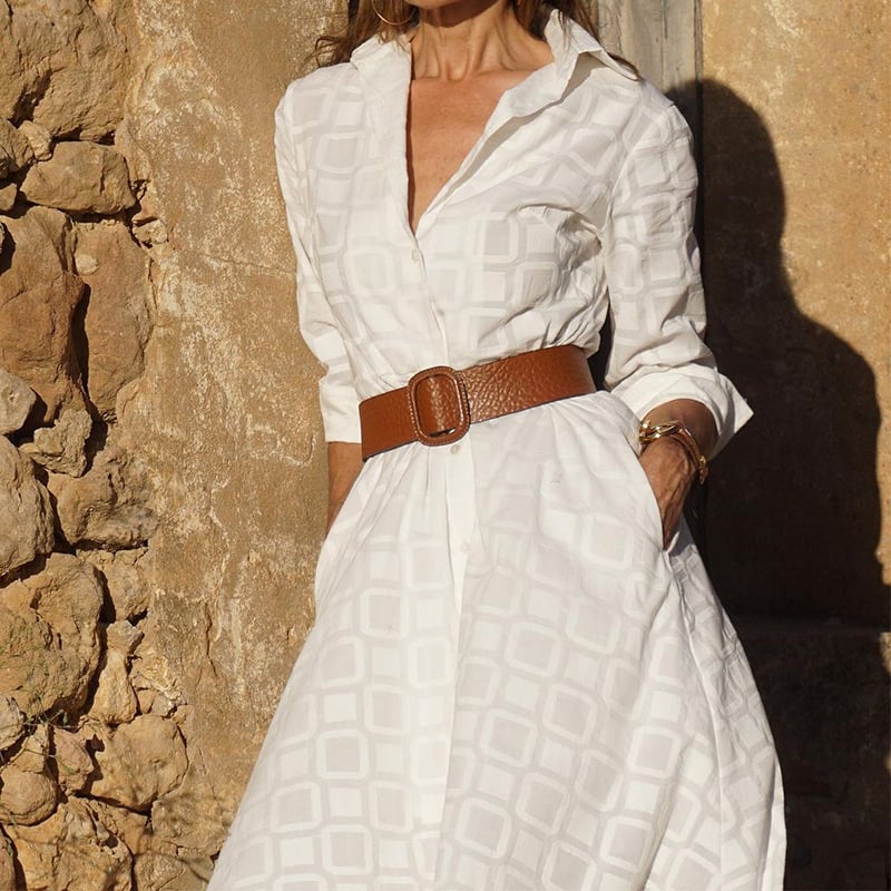 New Autumn Button Shirt Dress Women Long Sleeve With Belt