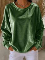 Women's Velvet Long Sleeve Crew Neck Top