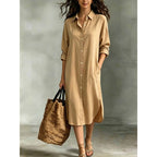Oversized Linen‑Blend Shirt Midi Dress