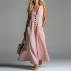 Pocket Deep V-Neck Solid Color Casual Dress