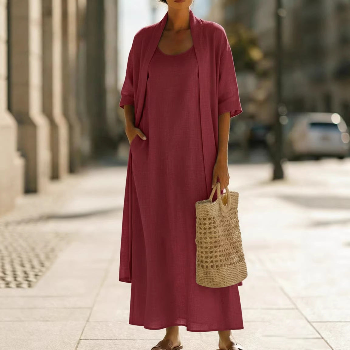 Women 2Pcs  Linen-Blend Outfit