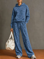Leopard Print Hooded Top & Wide Leg Pants 2 Piece Tracksuit Set