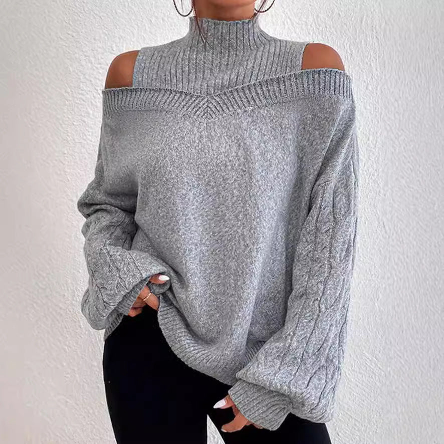 Cold-Shoulder Turtleneck Knit Sweater