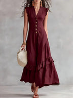 Sleeveless Ruffled V-Neck Maxi Dress
