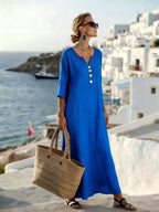 Casual Linen Blend V-Neck Maxi Dress