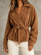 Women's Faux Suede Wrap Jacket with Self-Tie Belt