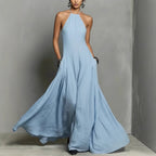 Cotton And Linen Blend Simple Backless Sleeveless Long Dress