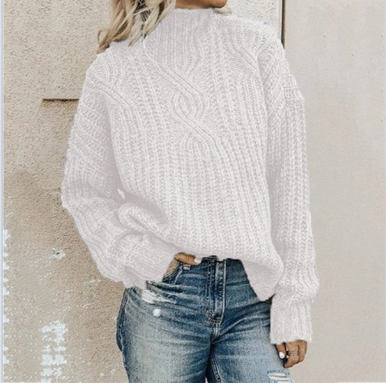 Turtleneck Cable Knit Long Sleeve Loose Sweater