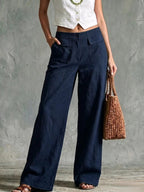 Sage Linen High Waist Patch Pocket Wide Leg Trousers