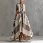 Linen Blend Striped Sleeveless Maxi Dress
