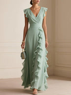 Flutter Sleeve Ruffle Maxi Dress