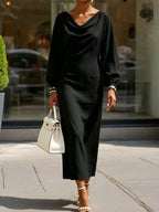 Cowl‑Neck Batwing Sleeve Bodycon Midi Dress