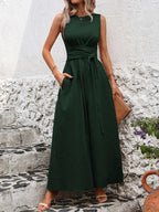 Sleeveless Wrap‑Tie Waist Maxi Dress