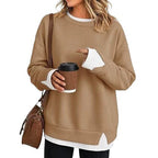 Women’s Oversized Contrast Rib Cuff Layered Look Pullover